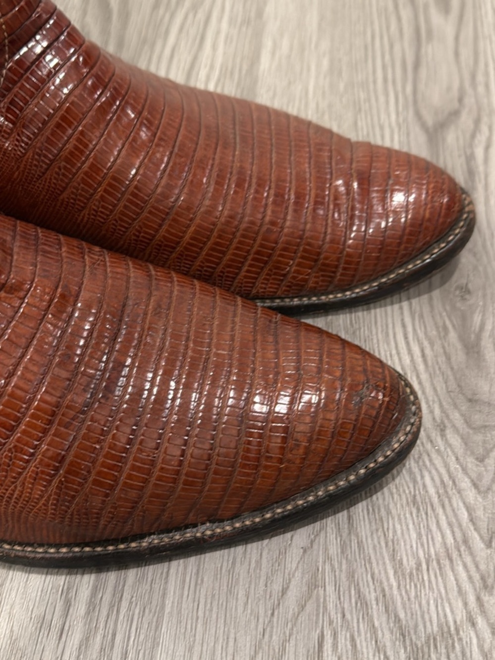 Tony Lama Brown Leather Exotic-Textured Cowboy Boots - Picture 4 of 8